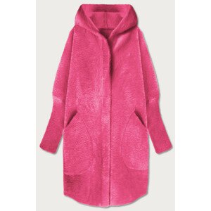 Dlouhý vlněný přehoz přes oblečení typu "alpaka" ve fuchsiové barvě s kapucí (908) růžová jedna velikost