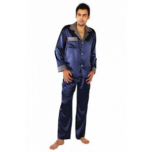 Saténové pánské pyžamo Satyna - De Lafense XL tmavě modrá