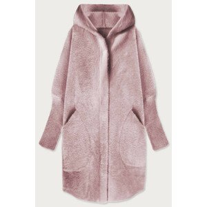 Dlouhý vlněný přehoz přes oblečení typu "alpaka" ve špinavě růžové barvě s kapucí (908) Růžová jedna velikost