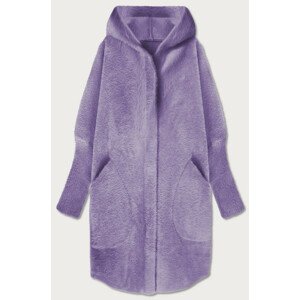 Dlouhý vlněný přehoz přes oblečení typu "alpaka" v purpurové barvě s kapucí (908) fialová jedna velikost