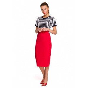 S297 Tužková sukně s vysokým pasem a ozdobnými přezkami - červená EU S