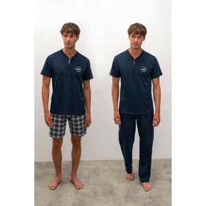 Vamp - Trojdílné pyžamo s krátkým rukávem 16630 - Vamp Oxfordská modrá l