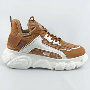 Dámské tenisky "sneakers" v karamelové barvě na platformě (YM-151) Hnědá XL (42)