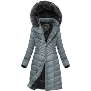 Šedá dámská prošívaná zimní bunda s kapucí (7762BIG) šedá 46