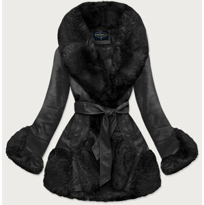 Černá kožená bunda s kožešinovým límcem (FL202018) - Flammode L černá
