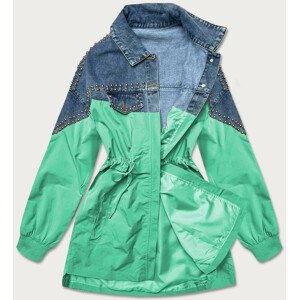 Světle modro-zelená dámská džínová denim bunda z různých spojených materiálů (PFFS12233) zielony ONE SIZE