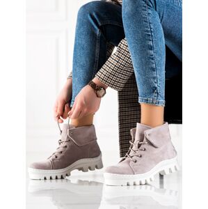 Originální fialové  kotníčkové boty dámské na plochém podpatku 40