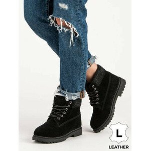 Originální  kotníčkové boty dámské černé na plochém podpatku 36