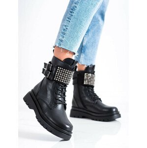 Zajímavé dámské černé  kotníčkové boty bez podpatku 36