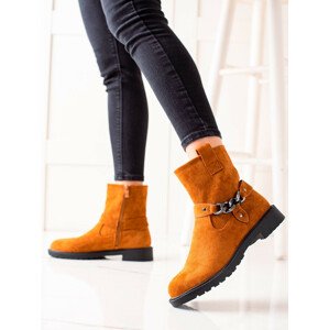 Praktické oranžové dámské  kotníčkové boty na plochém podpatku 36