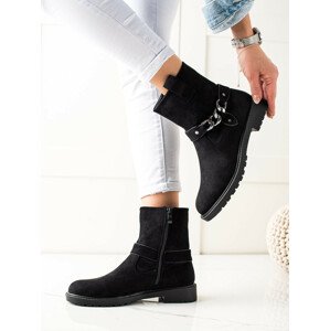 Jedinečné dámské  kotníčkové boty černé na plochém podpatku 36