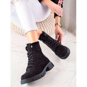 Praktické dámské  kotníčkové boty černé na plochém podpatku 36