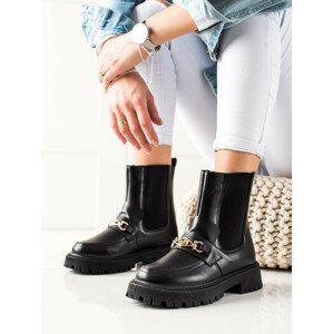 Klasické dámské černé  kotníčkové boty na plochém podpatku 38