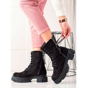 Originální  kotníčkové boty černé dámské na plochém podpatku 39