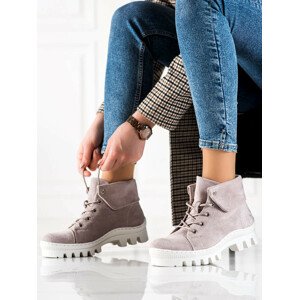 Trendy  kotníčkové boty dámské fialové na plochém podpatku 38