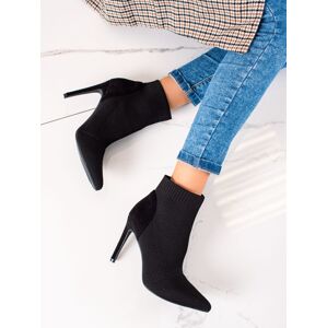 Trendy  kotníčkové boty černé dámské na jehlovém podpatku 38