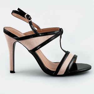 Černo-béžové dámské sandálky z různých spojených materiálů (HB09) Béžová XL (42)