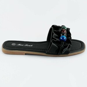 Černé dámské pantofle s plochou podrážkou (WWW-319) černá XL (42)