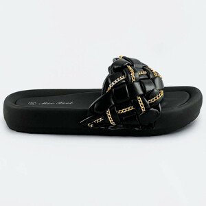 Černé dámské pantofle se zapleteným páskem a s řetízkem (AE120) černá XL (42)