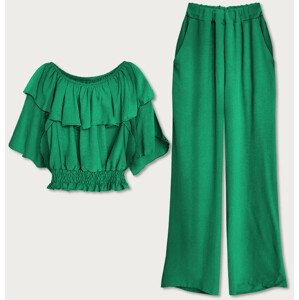 Zelený komplet - volné kalhoty a halenka ve španělském stylu (8990) zelená jedna velikost
