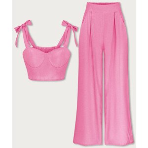 Elegantní růžový komplet - top a kalhoty (22483) růžová jedna velikost
