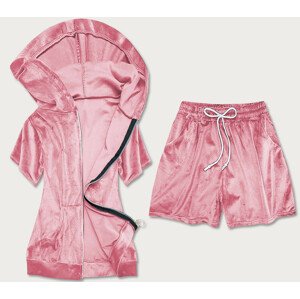 Růžový dámský teplákový velurový komplet - mikina a šortky (753ART) růžová jedna velikost