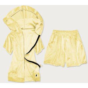 Žlutý dámský teplákový velurový komplet - mikina a šortky (754ART) Žlutá ONE SIZE