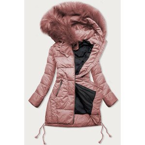 Prošívaná dámská zimní bunda ve starorůžové barvě s kapucí (7690BIG) Růžová 52