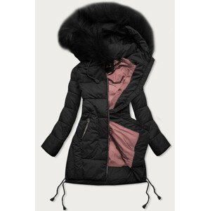 Černá prošívaná dámská zimní bunda s kapucí (7690BIG) černá 48
