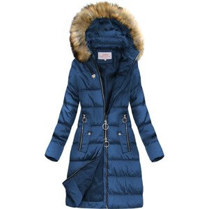Modrá prošívaná dámská zimní bunda s kapucí (W701) Modrá XXL (44)