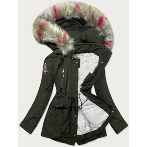 Dámská zimní bunda v khaki barvě s kapucí (39910) khaki XXL (44)