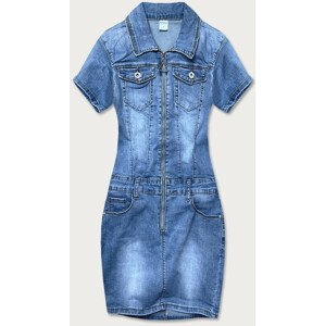 Světle modré vypasované džínové šaty (GD6607) Modrá S (36)