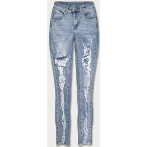 Dámské džíny s protrženími MOM FIT (WL2213) Modrá XS (34)