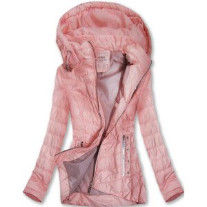 Prošívaná bunda v lososové barvě s kapucí (W619) Růžová XL (42)