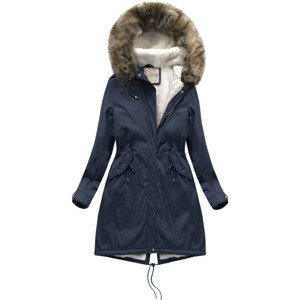 Tmavě modrá dámská zimní bunda "parka" s mechovitým kožíškem a kapucí (7992-PLUS) 54