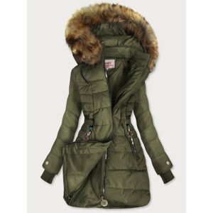 Dámská prošívaná zimní bunda v army barvě s kapucí (W721) XXL (44)