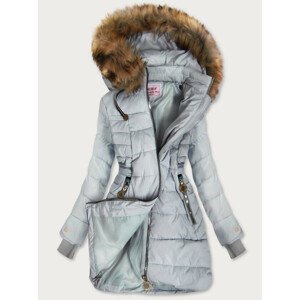 Šedomátová dámská prošívaná zimní bunda s kapucí (W721) šedá XXL (44)