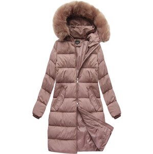 Dámská zimní prošívaná bunda ve starorůžové barvě s kapucí (7790-PLUS) Růžová 60