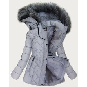 Šedá prošívaná dámská zimní bunda s kapucí (2015-2) šedá 48