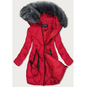 Červená prošívaná dámská zimní bunda s ozdobnými páskami (20163/1) Červená M (38)