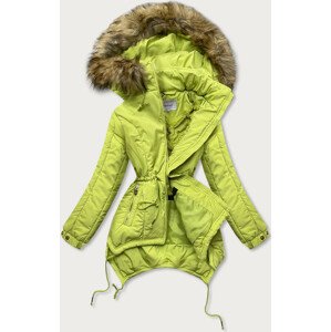 Prošívaná dámská zimní bunda v limetkové barvě s kapucí (7203W) XL (42)