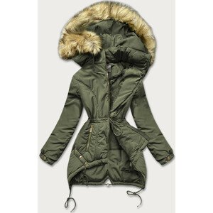 Dámská zimní prošívaná bunda v khaki barvě s kapucí (X7210WX) khaki XL (42)