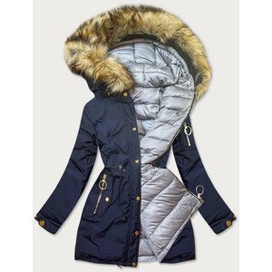 Tmavě modrá oboustranná dámská zimní bunda s kapucí (W707/1) XL (42)
