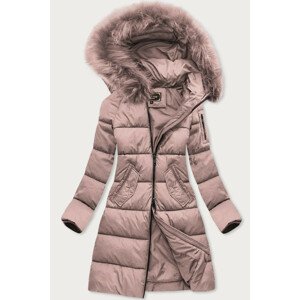 Dlouhá dámská zimní prošívaná bunda ve starorůžové barvě s kapucí (7751BIG) růžová 52