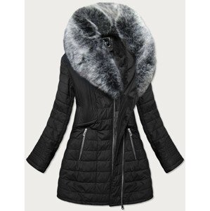 Černý dámský zimní kabát s kožešinou (LD5520BIG) černá 48