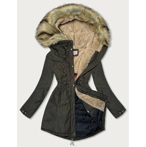 Teplá dámská zimní bunda parka v khaki barvě (W165) khaki L (40)