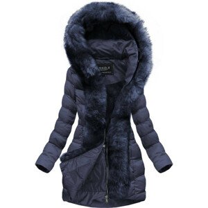 Tmavě modrá dámská zimní prošívaná bunda s kapucí (W749-1) S (36)