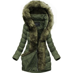 Dámská zimní prošívaná bunda v khaki barvě s kapucí (W749-1) khaki M (38)