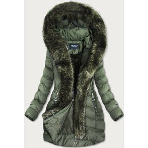 Dámská zimní prošívaná bunda v khaki barvě s kapucí (W756-1) khaki S (36)