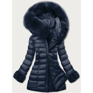 Tmavě modrá dámská zimní prošívaná bunda s kapucí (W750-1) S (36)
